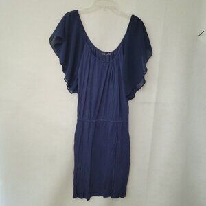Velvet By Graham & Spencer Dress Womens M Blue Rayon Flutter Sleeve Knit Bodice‎